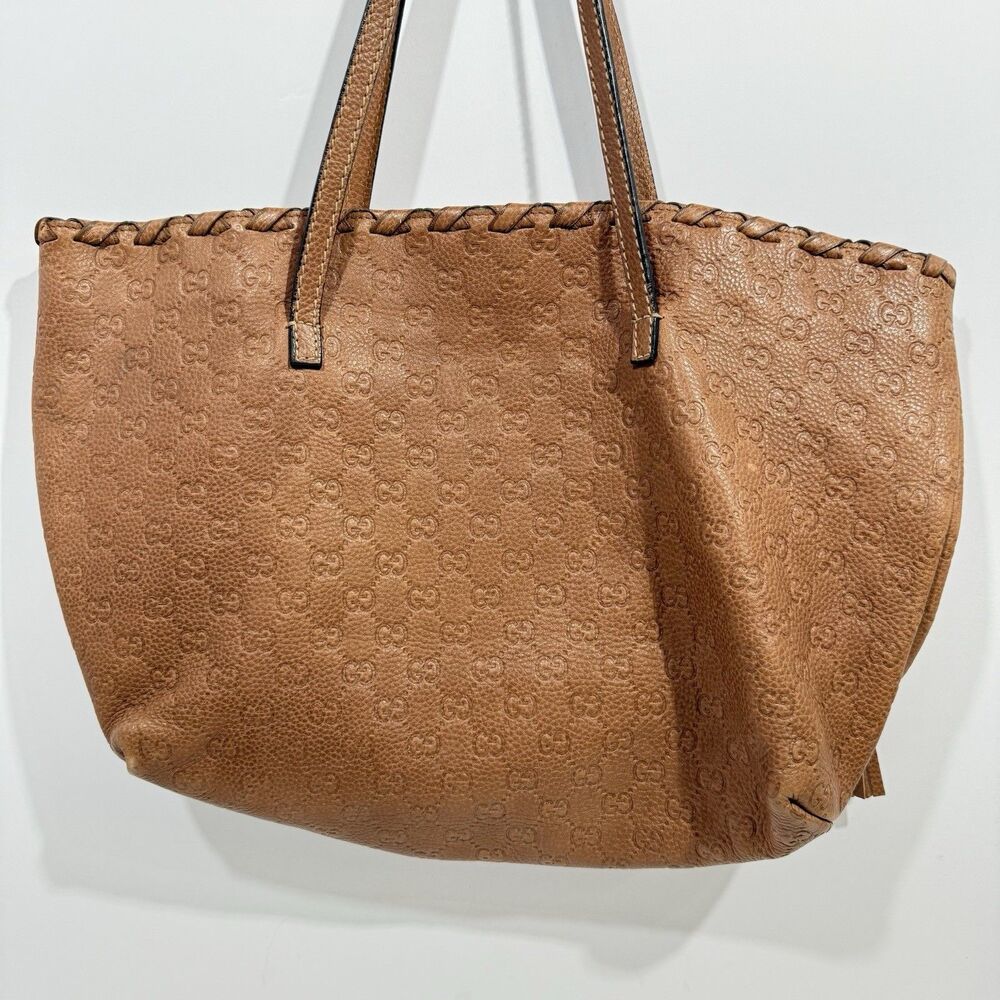 Authentic GUCCI Bamboo Guccissima Leather Tote Bag Brown Tassel 218780 - Picture 10 of 14